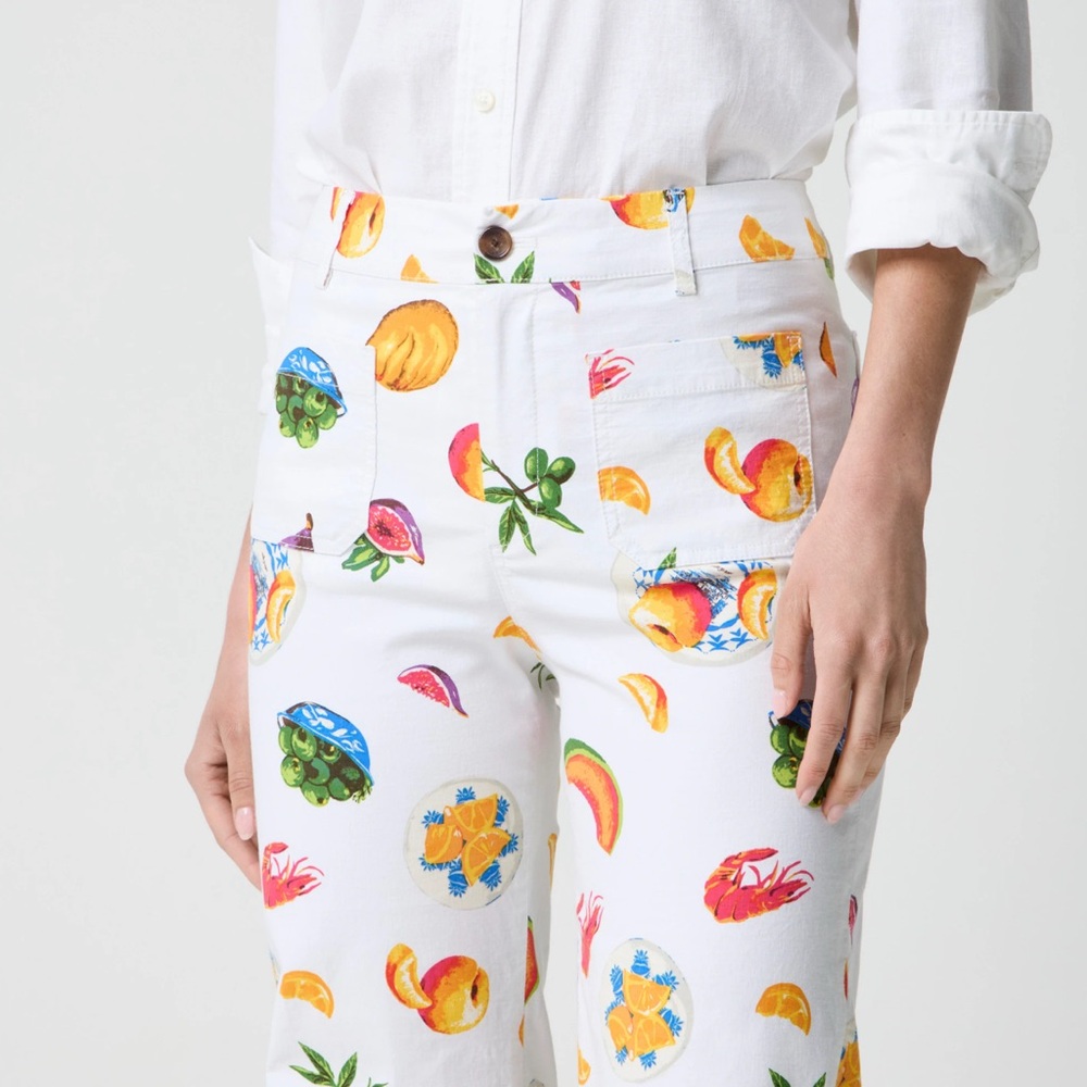 J CREW Lizzie High-Rise Patch-Pocket Wide Leg Pants‎ Fruit Print 28P - Picture 2 of 13